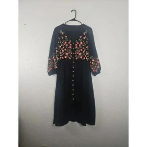 Andree By Unit Black Floral Botton Down Maxi Dress Size Large
